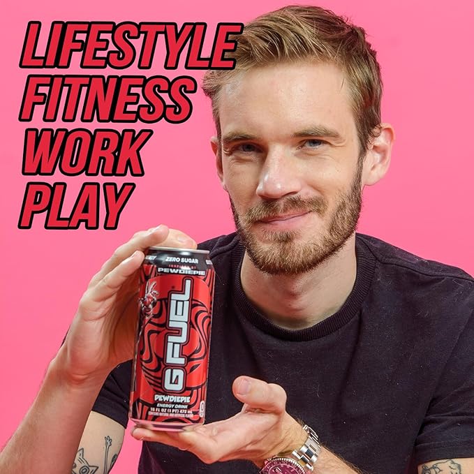 G Fuel Energy Drink Lingonberry Sugar Free Beverage with 300mg Caffeine Daily Energy Boost with Focus Amino Vitamin + Antioxidants 16 oz Cans (PewDiePie 12-Pack)