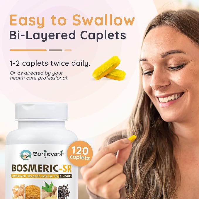 Joint Immune Support Supplement Patented Blend Turmeric Curcumin C3 Complex with Black Pepper Boswellia PS Extract &amp Ginger Fast-Acting 20 minutes 8-Hour Sustained Release 120 Caplets - Sanje