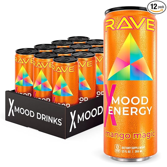 RAVE Mood Energy Drink is Mind Blowingly Different. With Mood-Boosting Functional Mushrooms Nootropics Adaptogens &amp B Vitamins. Experience Mind &amp Body Rush! 225mg Caffeine - Electrolytes - Z