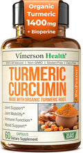 Turmeric Curcumin Supplement with Black Pepper Extract - High Potency Organic Turmeric 1400mg &amp 95% Curcuminoids for Joint &amp Digestive Health - Joint Support Supplement - 60 Vegan Curcuma Caps