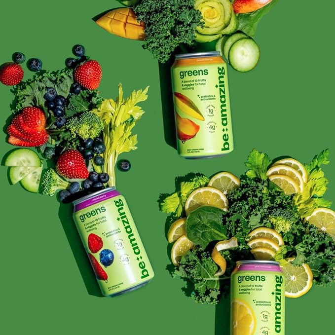 Be Amazing Greens Drink Pink Lemonade Vitamin Drinks With 10 Organic Fruits and Vegetables Coconut Water Vitamin C and Prebiotic Fiber 25 Calories Low Sugar Vegan and Gluten Free 8 Pack