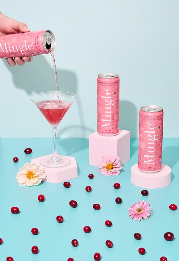 Mingle Mocktails Cranberry Cosmo Non Alcoholic Drinks Alcohol Alternative Pre-Mixed Drinks Made with Real Juice Canned Mocktails or Cocktail Drink Mixer Gluten Free Vegan 12 Pack 12 fl oz Cans