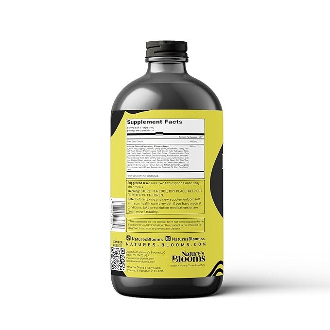 Nature's Blooms: Black Seed Bitters Natural Supplement for Health and Wellness|Super Antioxidant for Immune Support Joints Digestion Hair &amp Skin|16 oz
