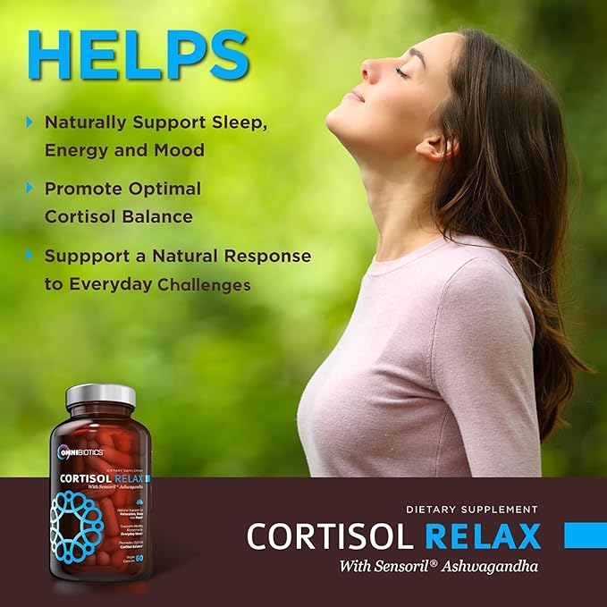 OmniBiotics Cortisol Supplement for Women and Men - High Cortisol Manager with Ashwagandha L-Theanine Magnolia Extract Phosphatidylserine to Support Relaxation Calm Detox - 60 Vegan Capsules