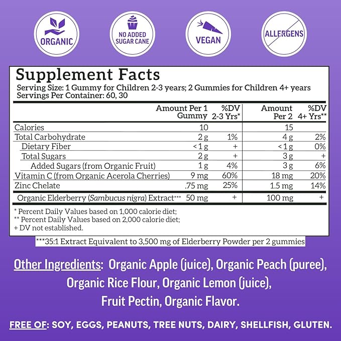 Llama Naturals Elderberry Gummies for Kids Vegan Organic Immune Support Supplement with Vitamin C and Zinc Toddler Real Fruit Gummy Vitamins for Immunity Chewable No Added Sugar Cane 60 Ct