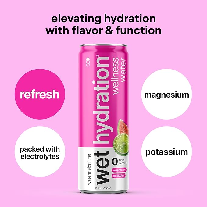 Wet Hydration | Functional Wellness Water Non-Carbonated - Trial Pack (12 Ounce Cans Pack of 4) - Flavored Water Hydration Drink No Sugar No Artificial Ingredients Zero Calories (Packaging May V