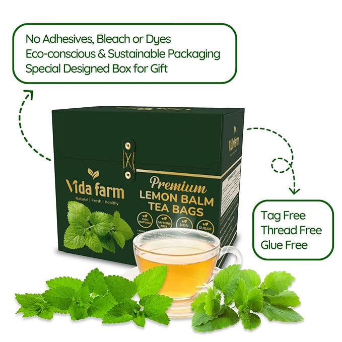 VIDA FARM Lemon Balm Tea Bags 125 Herbal Tea Bags 100% Natural Dried Lemon Balm Herbal Leaves Tea Bag Caffeine Free Sugar Free Citrus Flavor