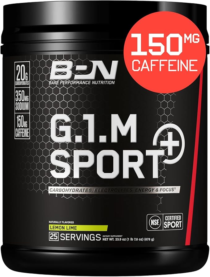 BARE PERFORMANCE NUTRITION G.1.M Sport+ Endurance Pre-Workout – Lemon Lime | 25 Servings | 20g Carbs 350mg Sodium 150mg Caffeine | Electrolytes Nootropics &amp Cluster Dextrin® for Energy &amp Fo