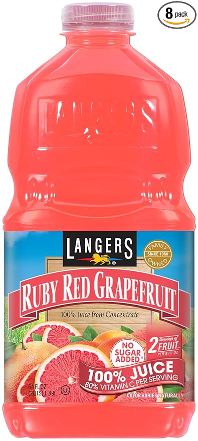 Langers 100% Ruby Red Grapefruit Juice 64 Fl Oz (Pack of 8)