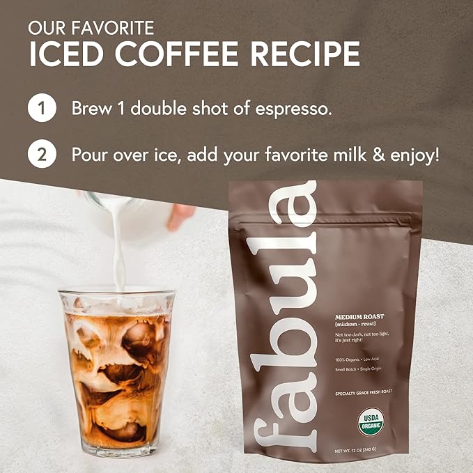 Fabula Medium Roast Organic Coffee 2 Pack Bundle - Grounded and Whole Beans