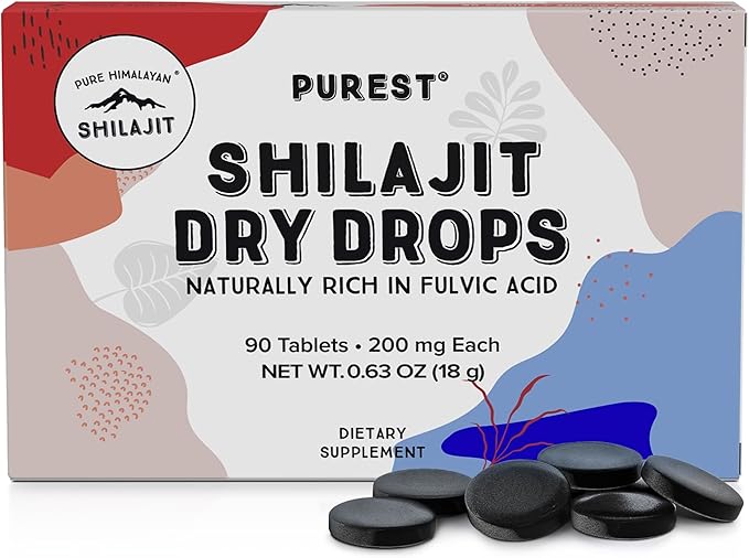 Pure Himalayan Shilajit Dry Drops (90 Tablets 200mg Each) Maximum Potency Pure Shilajit for Men with 85+ Trace Minerals &amp Fulvic Acid for Metabolism Energy &amp Immune Support