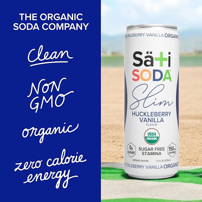 Sati Slim Organic Huckleberry Vanilla - Adaptogenic Beverage with Lions Mane Green Coffee Bean &amp Acerola Vitamin C | Zero Calories Zero Sugar 12-Pack Case