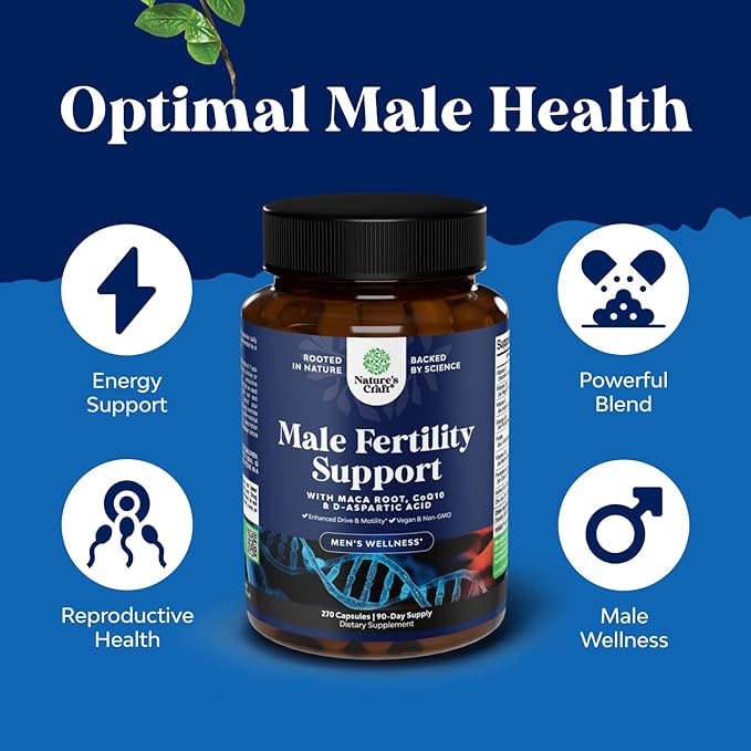 Pre Conception Male Fertility Supplement - Semen Volume Booster with CoQ10 Maca Root Methyl Folate &amp D-Aspartic Acid - Mens Fertility Supplement for Sperm Motility - Conception for Him - 270 Cou