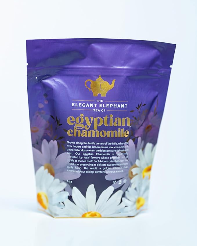 Egyptian Chamomile Tea Organic Loose Leaf Herbal Tea – Cozy Calming – Supports Stress Relief Relaxation &amp Sleep – 4 oz Resealable Bag (Makes 50 Cups) – The Elegant Elephant