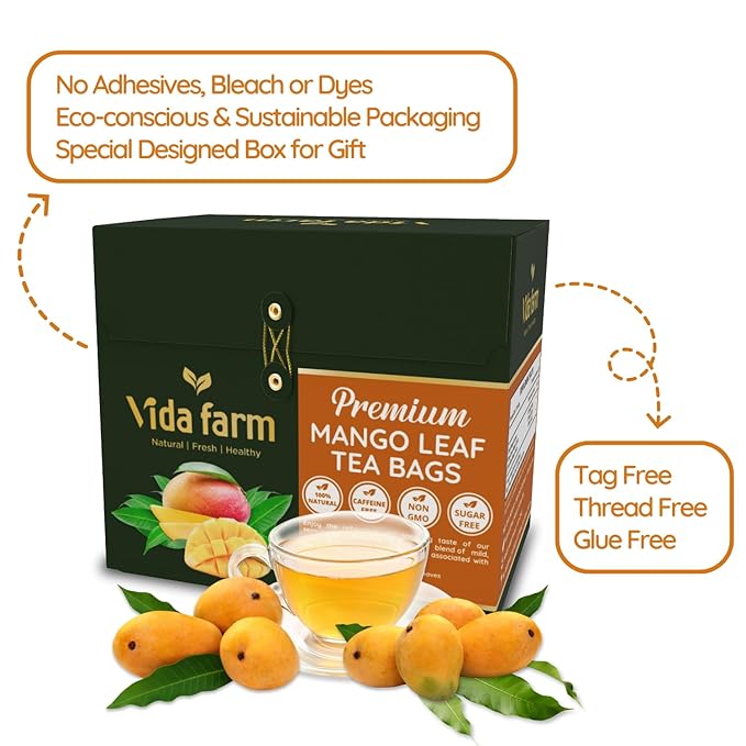 VIDA FARM 125 Mango Tea Bags 100% Natural Dried Mango Leaves Herbal Tea Bags Handpicked Leaves Tea No Sugar No Caffeine Vegan