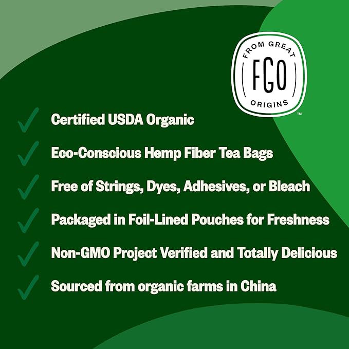 FGO Organic Green Decaf Tea 100 Count Eco-Conscious Tea Bags Resealable Bag Caffeine Free Packaging May Vary (Pack of 1)