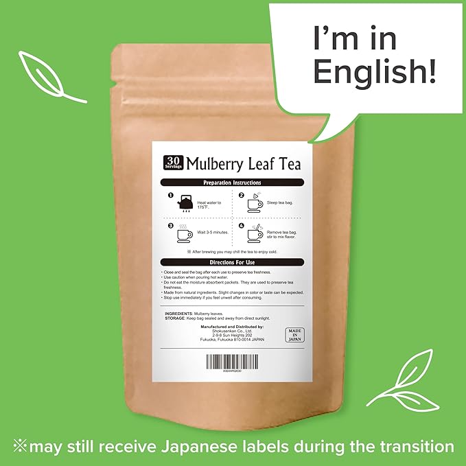 Onkatsu Farm Mulberry Leaf Premium Japanese Tea Bags Sweet Herbaceous Flavor Hot or Iced Caffeine Free 30 Total Tea Bags