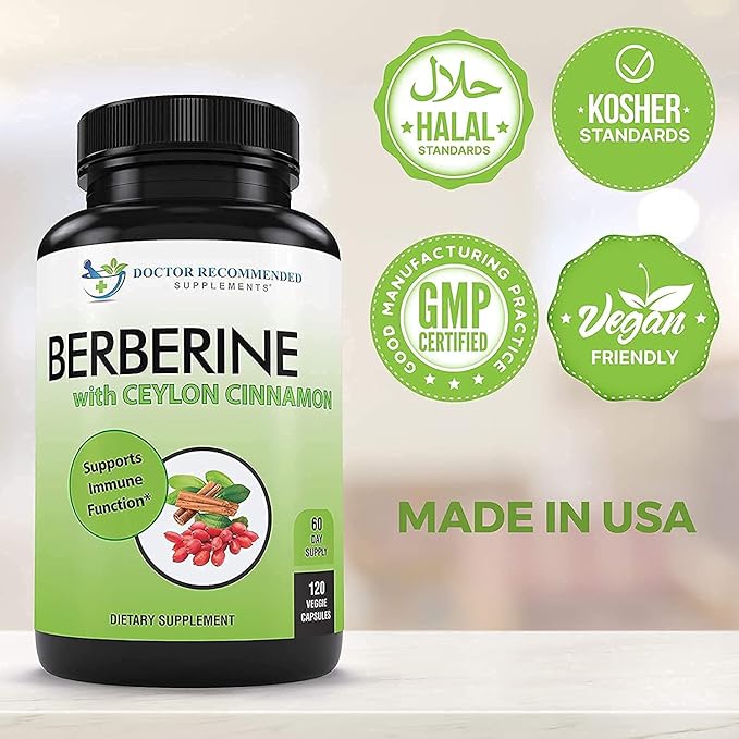 Berberine with Ceylon Cinnamon - 1200mg Berberine &amp 100mg Organic Ceylon Cinnamon - 120 Veggie Capsules Healthy Immune System Cardiovascular Heart &amp Gastrointestinal Wellness (Pack of 2)