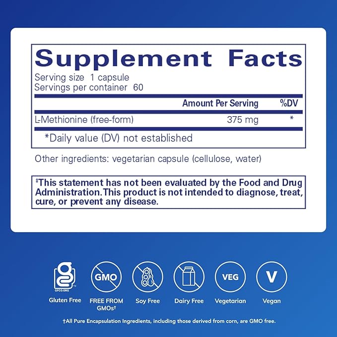 Pure Encapsulations L-Methionine | Glutathione and Amino Acid Supplement for Joints Liver and Pancreas Support Antioxidants and Nervous System* | 60 Capsules