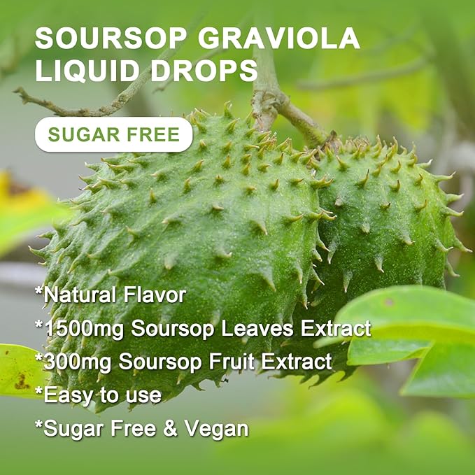 (2 Pack) Soursop Graviola Liquid Drops - 1800mg Soursop Extract - High Absorption Sour sop Bitters Liquid for Cell Support &amp Regeneration Immune Support Antioxidant Relaxation Sugar Free - 1 F
