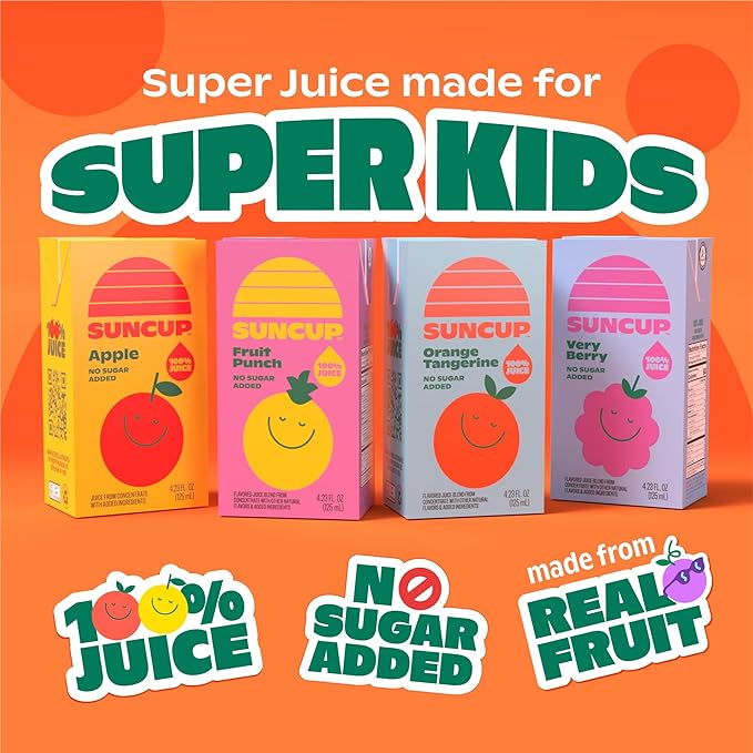 SunCup 100% Juice Boxes for Kids | No Added Sugar No Dyes No Preservatives | Trusted in Schools Across 49 States | Bulk Pack with Straw 6.75 oz (40 Pack) Very Berry