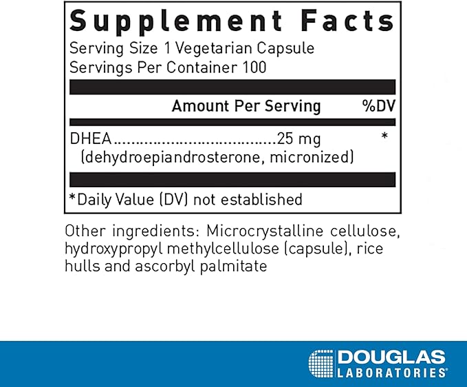 Douglas Laboratories DHEA 25 mg Capsules - Micronized - Supports Hormone Balance Immunity Brain Bone Health &amp Metabolism* - Non-GMO - 100 Vegetarian Capsules