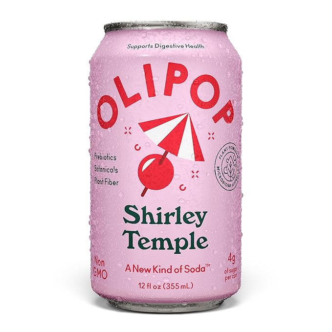 OLIPOP Prebiotic Soda Pop Shirley Temple Pantry Pack Packed with Prebiotics Fiber and Botanicals Gluten Free GMO Free 12oz (12-Cans)