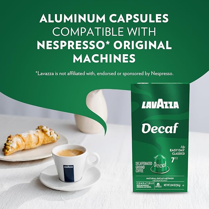 Lavazza Decaf Aluminum Capsules Compatible with Nespresso* Original Machines Medium Roast (10 Capsules)
