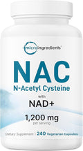 Micro Ingredients NAC with NAD+ 240 Vegetarian Capsules | 1200 mg Per Serving | 2-in-1 N-Acetyl-L-Cysteine with Nicotinamide Adenine Dinucleotide | Non-GMO cGMP Manufactured