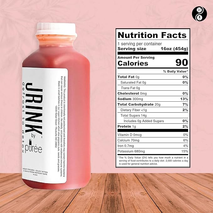 JRINK by Purée Raw Beet Juice Cold Pressed OrganicFruit and Vegetable Drink Stamina and Energy Boost Cleanse Gluten Free Healthy Cleanse with Ginger Blend 16 fl oz Bottles Pack of 12