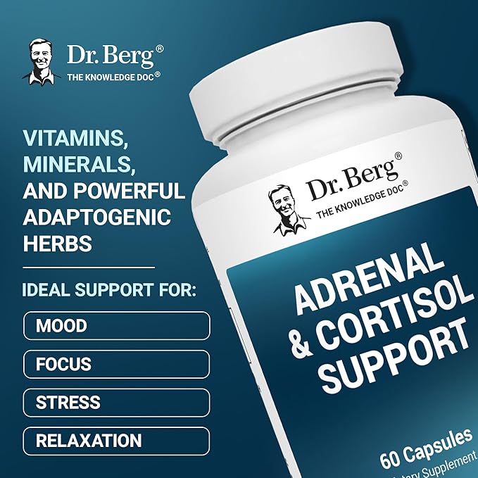 Dr. Berg Adrenal &amp Cortisol Capsules - Adrenal Supplement &amp Cortisol Manager - Mood Focus Relaxation and Stress Support - Adrenal Supplements with Ashwagandha Extracts - 60 Capsules