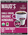 Maud's Organic Honduran Coffee Pods 50 ct Single Origin Honduran Dark Roast Coffee in Single Serve Pods – 100% Arabica Coffee Compatible with Keurig K Cups Maker