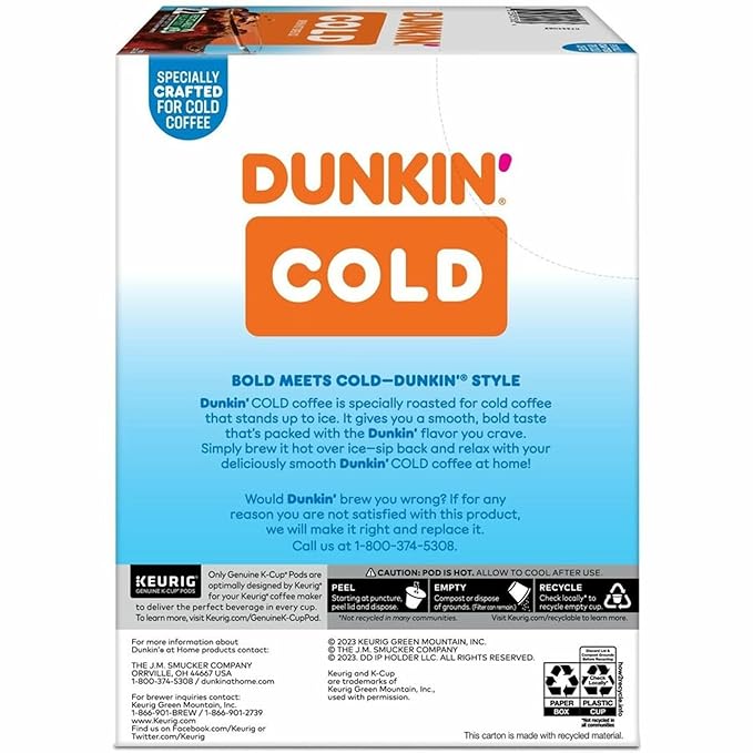 Dunkin' Brew K-Cup Pod Over Ice Keurig Single Serve K-Cup Pods 22 Count - Smooth - K-Cup Pod - Roasted Arabica - Kosher - 22 / Pack