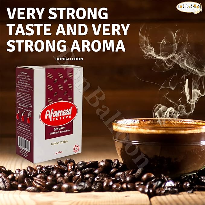 (Turkish Coffee Medium Without Cardamom 7.05 oz / 200 gm) AlAmeed Al Ameed Turkish Roast Ground Beans Rich Tasty Cup Cafe Caffee Cofee Egyptian Egypt Arab Arabic Arabian Maker Taste