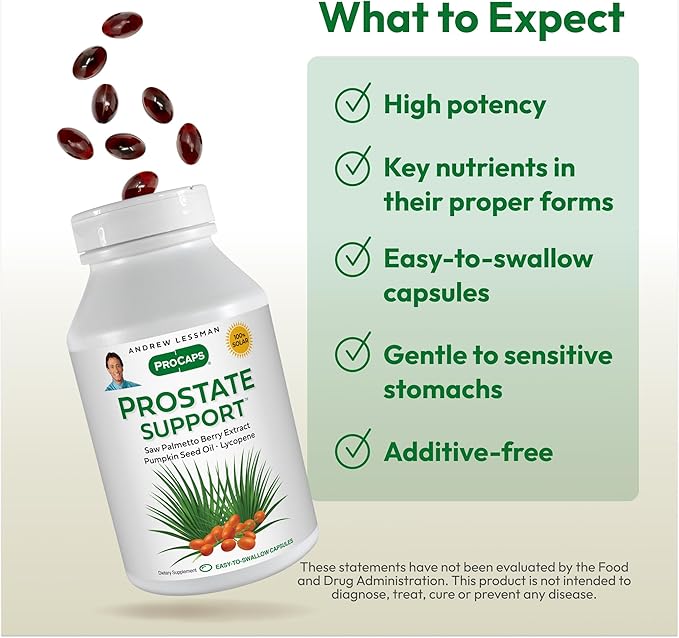 ANDREW LESSMAN Prostate Support Supplement for Men's Health 360 Softgels No Additives - Saw Palmetto for Men Pumpkin Seed Oil Lycopene Omega-3 for Prostate Health Urinary Bladder Function