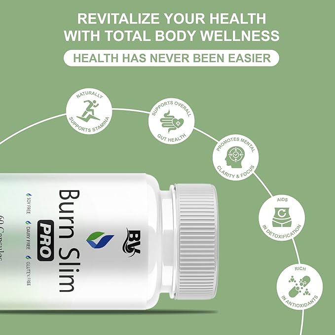 BLUE VIBE Burn Slim Pro Capsules BurnSlim Advanced Maximum Strength Overall Health &amp Wellness Support Supplement Burn Slim Premium All Natural Daily Health Support Formula (3 Pack - 180 Capsules