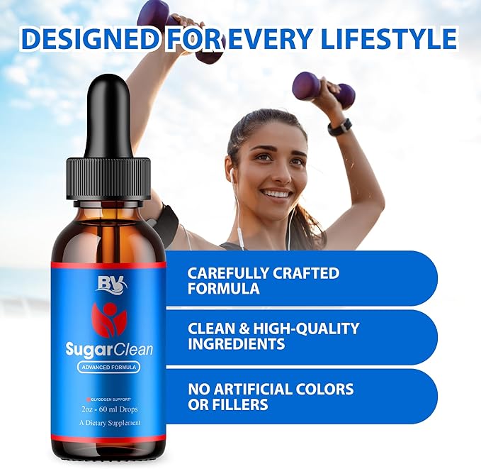 BLUE VIBE Sugar Clean Advanced Formula Drops Sugar Clean Advanced Strength Overall Health &amp Wellness Support SugarClean Premium Daily Health and Overall Energy Formula (2 Pack - 4oz / 120ml)