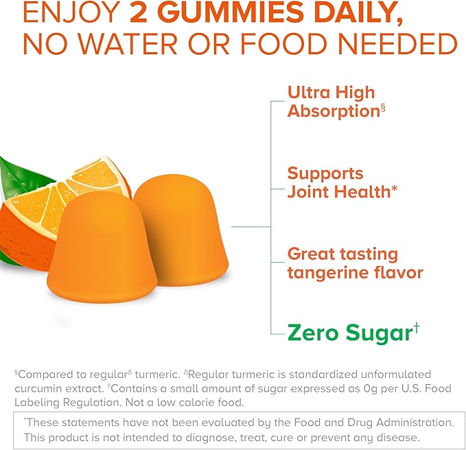 Qunol Zero Sugar Turmeric Gummies Gummy with 500mg Turmeric Curcumin Joint Support Supplement Ultra High Absorption Turmeric Curcumin Vegetarian Gluten Free 90 Count
