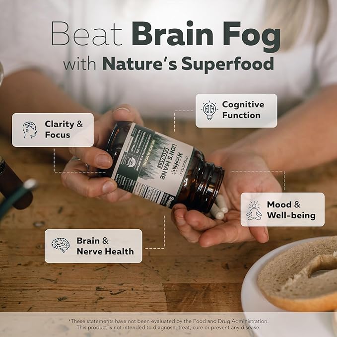 MycoMax Lions Mane Supplement - 70% Beta Glucans Max Potency Organic Lion’s Mane Extract US Grown + Ultrasonic Extraction - 500 mg serving - Supports Mental Clarity Focus and Memory - 60 Capsules
