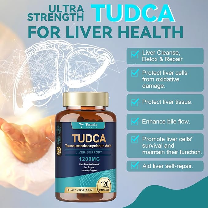 Totaria TUDCA Supplement 1200mg (Tauroursodeoxycholic Acid) 120 Capsules Ultra Strength TUDCA Bile Salts Liver Supplements Pure Tudca for Liver and Gallbladder Repair Gut Health