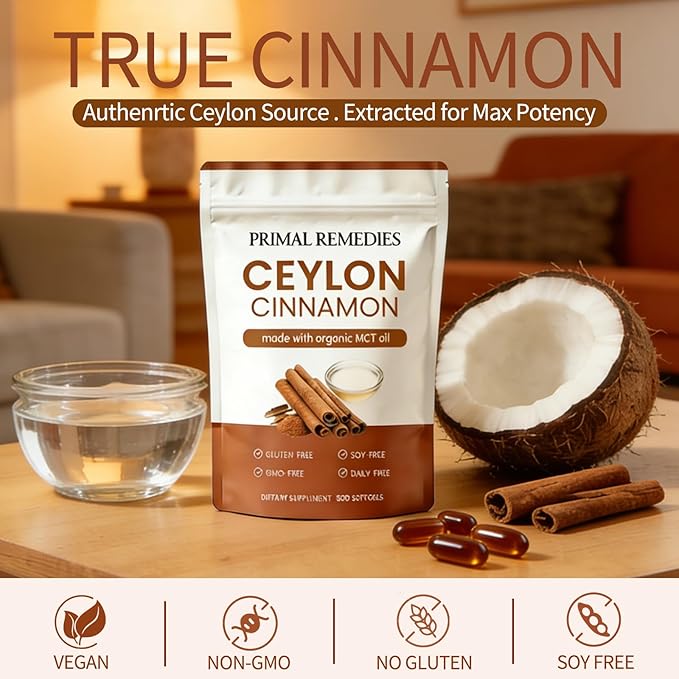 Ceylon Cinnamon Made with Mct Oil | Ceylon Cinnamon Capsules | Ceylon Cinnamon Equivalent with Mct Oil | Non-GMO Gluten Free Highly Bioavailable - 300 Softgels (2 PCS)