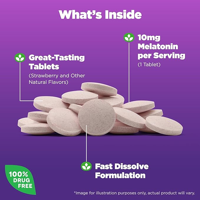 Natrol Fast Dissolve Melatonin 10 mg Melatonin Supplements for Restful Sleep Sleep Support for Adults 100 Strawberry-Flavored Melatonin Tablets Up to a 100 Day Supply