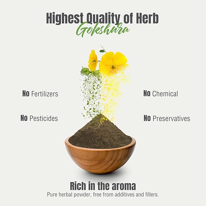 HerbsForever Gokshura(Tribulus Terrestris) Powder Fruit -for Vitality Urinary Health Muscle Mass- Wild Harvested -Non GMO Vegan- 2X Potency | Ultra Clean |NO Sand &amp Mud| Steam Sterilized|16oz-1L