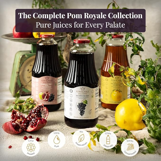 Pure Grape Juice 33.8oz Glass Bottle (Pack of 4) Cold Pressed Juice Not from Concentrate Non-GMO No Sugar Added Gluten Free Preservative Free