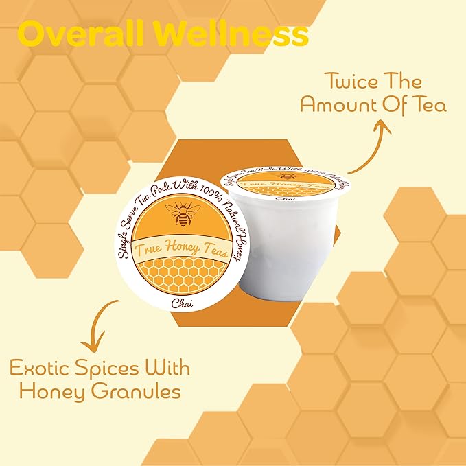 True Honey Chai Tea Pods - All Natural Organic Cinnamon Clove Coriander Anise and Fennel - 22 Count