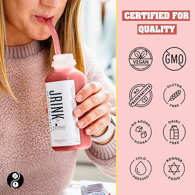 JRINK by Purée Raw Beet Juice Cold Pressed OrganicFruit and Vegetable Drink Stamina and Energy Boost Cleanse Gluten Free Healthy Cleanse with Ginger Blend 16 fl oz Bottles Pack of 24