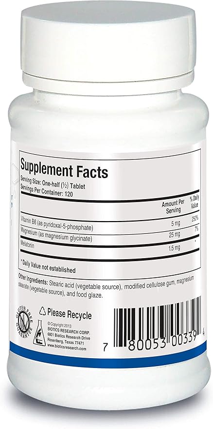 Biotics Research Melatonin B6 Mag Sleep Support Circadian Rhythm Support Fall Asleep and Stay Asleep Supports Calming Brain Activity Healthy Body Composition Overall Relaxation Response 60caps