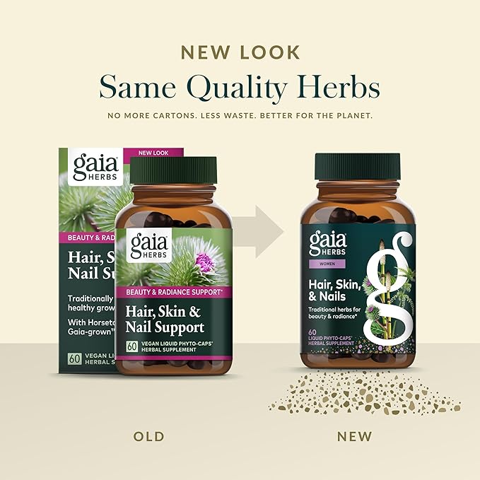 Gaia Herbs Hair Skin &amp Nail Support - Supplement to Support Healthy Skin Hair &amp Nail Health* - Astaxanthin Horsetail Gotu Kola &amp Burdock - 60 Vegan Liquid Phyto-Capsules (30 Servings)