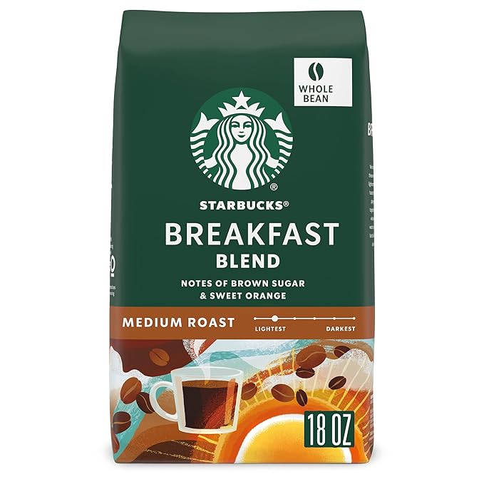 Starbucks Whole Bean Coffee Medium Roast Coffee Breakfast Blend 100% Arabica 1 bag (18 oz)