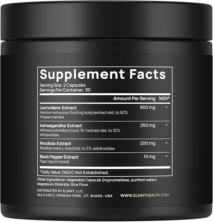 20000mg 16x Strength Lions Mane Supplement Capsules Super Nootropic w. Ashwagandha &amp Rhodiola - Highest Potency Lion's Mane Mushroom Extract 50% Polysaccharides Brain Supplements for Memory and F